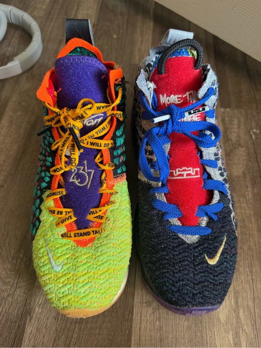 Nike Kids Multicolor LeBron Pair with Bright Yellow/Green and Black/Red Accents